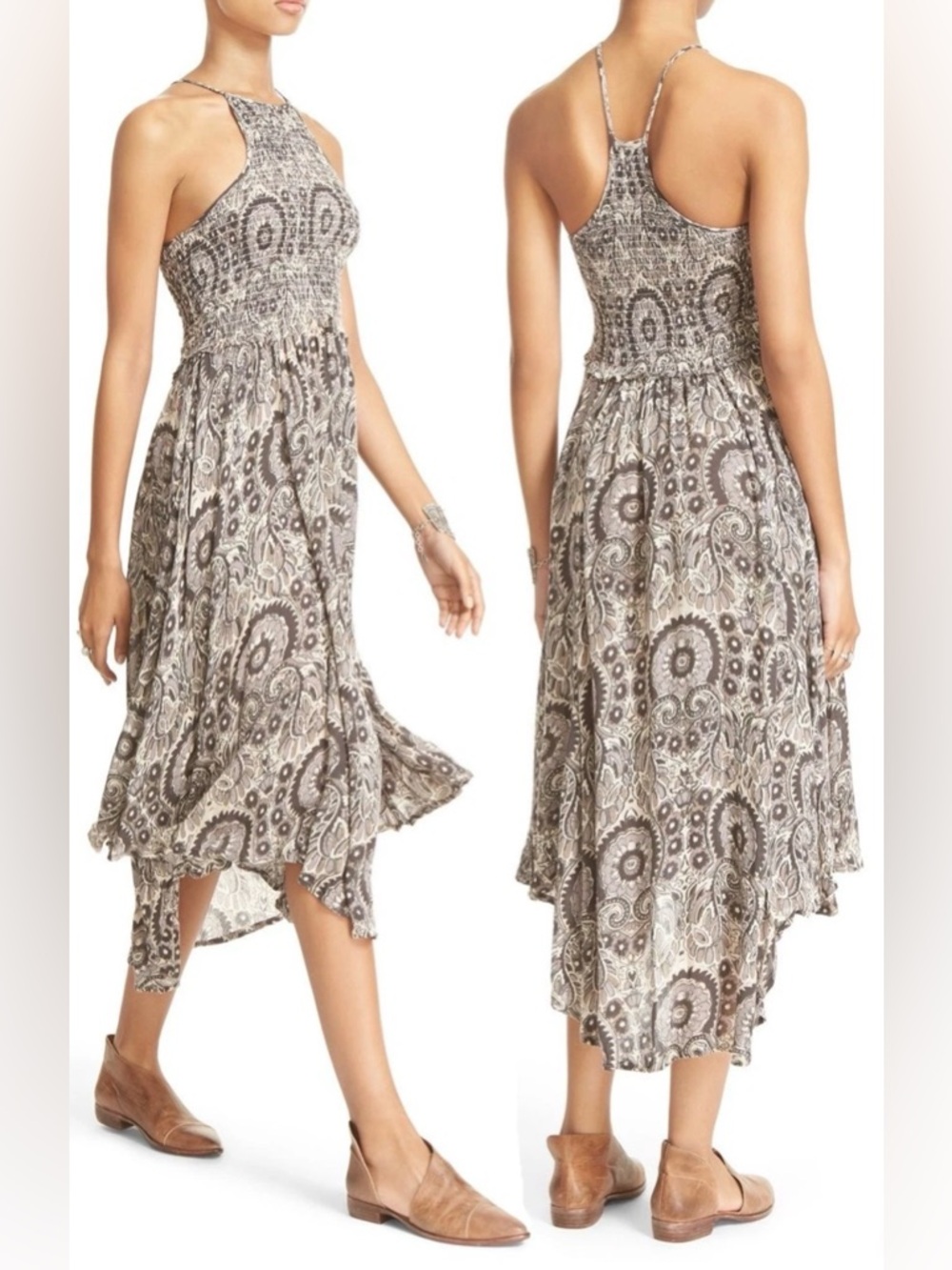 Free People Neutral 'Season In The Sun' Smocked Slip Dress